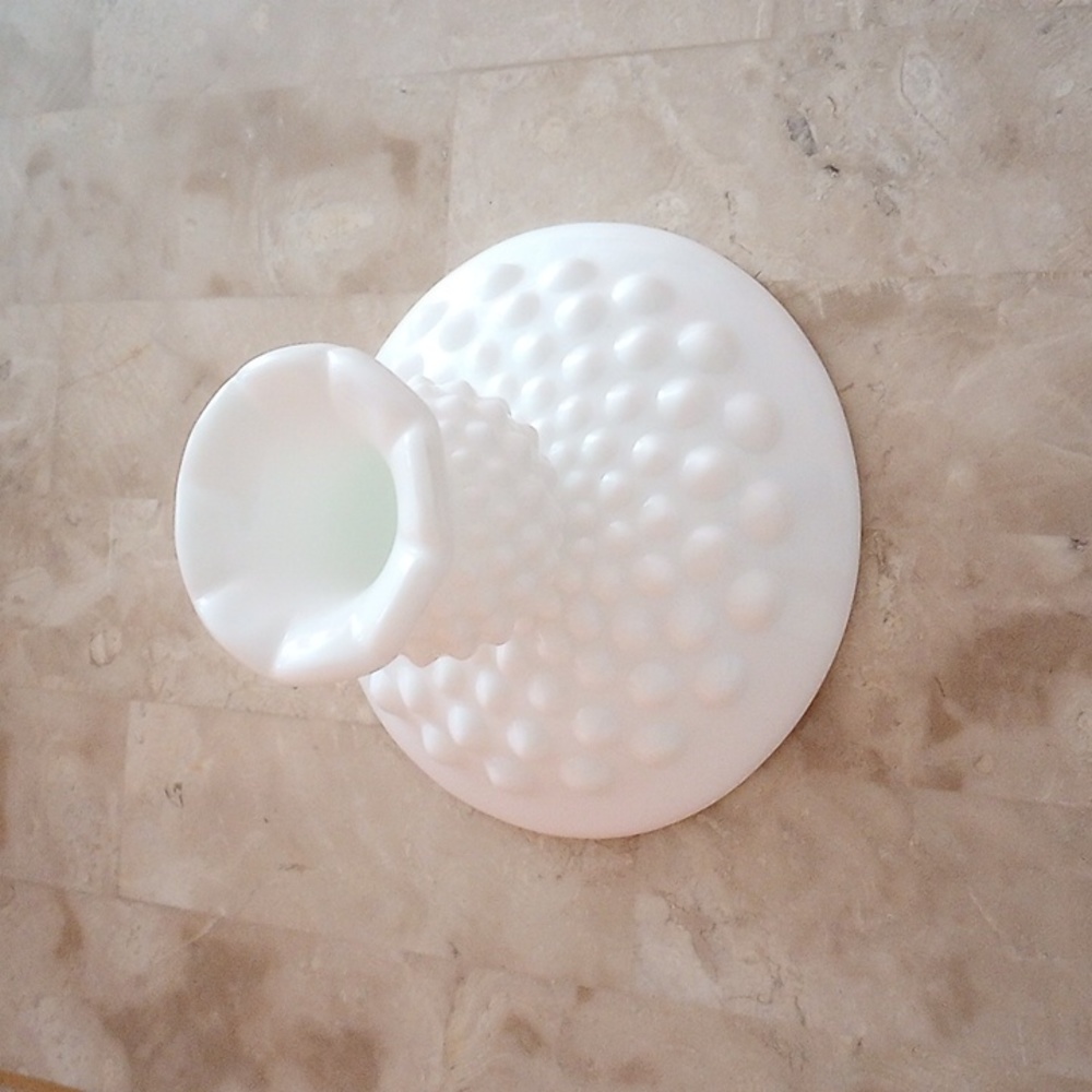Vintage Hobnail Milk Glass Candle Holder (White)